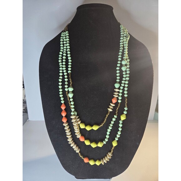 Beaded Necklace Layered Multistrand Multicolored - Picture 1 of 5